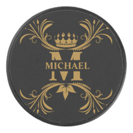 Disco De Hockey Monograma del nombre dorado del Art Decó de la Vin