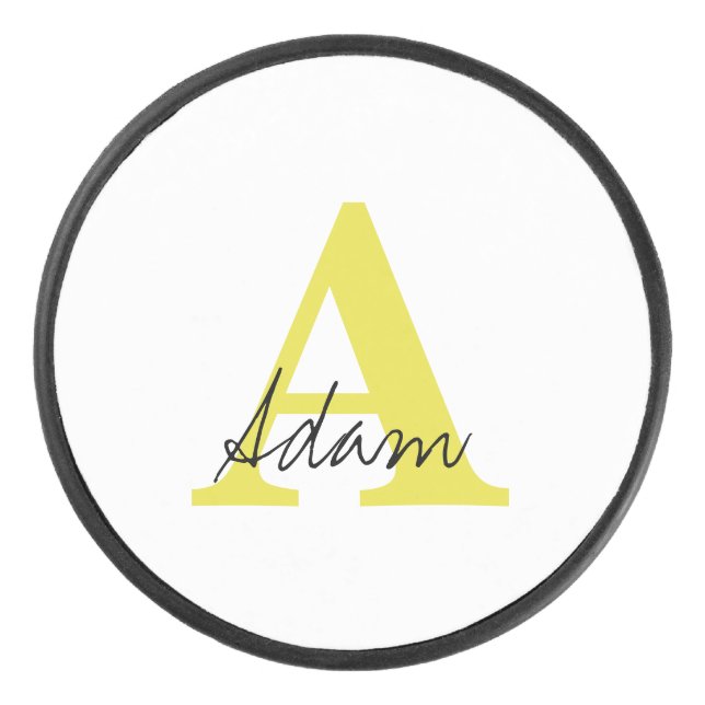 Disco De Hockey Monograma dorado Nombre personalizado inicial Rega (Anverso)