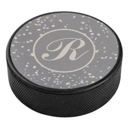 Disco De Hockey Monograma Gris moderno Terrazzo