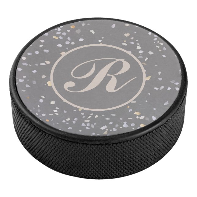 Disco De Hockey Monograma Gris moderno Terrazzo (3/4)