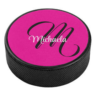 Disco De Hockey Monograma inicial de nombre moderno minimalista ro