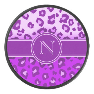 Disco De Hockey Monograma morado de impresión leopardo