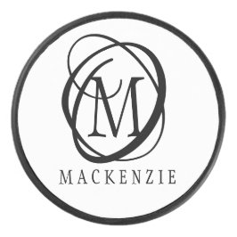 Disco De Hockey Monograma negro moderno y elegante