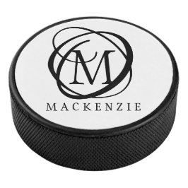 Disco De Hockey Monograma negro moderno y elegante