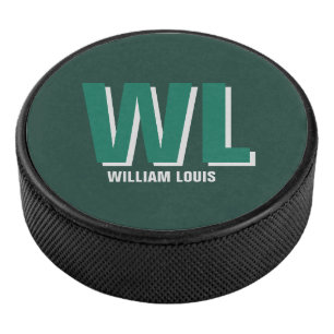 Disco De Hockey Monograma personalizado esmeralda minimalista