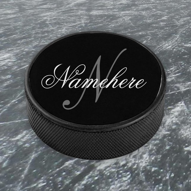 Disco De Hockey Monograma único personalizado de nombre blanco y n (Subido por el creador)