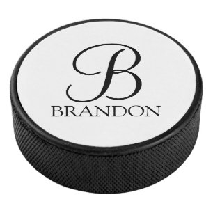Disco De Hockey Monograma y nombre de guión personalizado