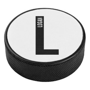 Disco De Hockey Monograma y nombre negrita personalizado moderno
