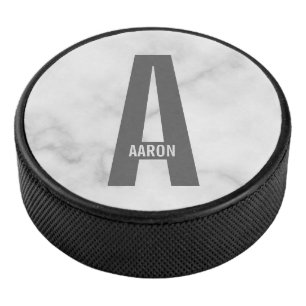 Disco De Hockey Monograma y nombre negrita personalizado moderno