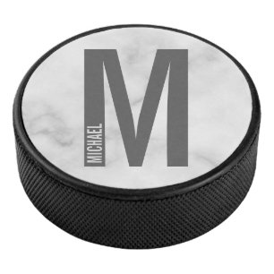 Disco De Hockey Monograma y nombre negrita personalizado moderno