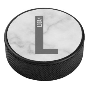 Disco De Hockey Monograma y nombre negrita personalizado moderno