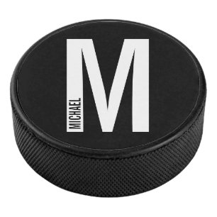 Disco De Hockey Monograma y nombre negrita personalizado moderno