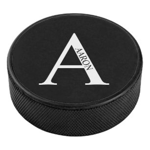 Disco De Hockey Monograma y nombre personalizados