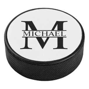 Disco De Hockey Monograma y nombre personalizados