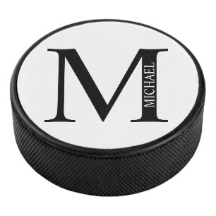Disco De Hockey Monograma y nombre personalizados