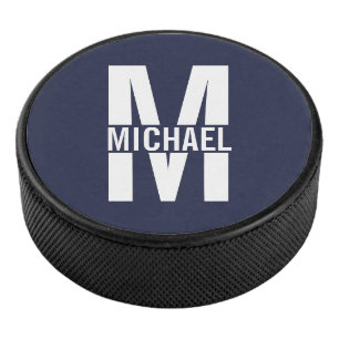 Disco De Hockey Monograma y nombre personalizados