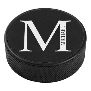 Disco De Hockey Monograma y nombre personalizados
