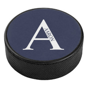 Disco De Hockey Monograma y nombre personalizados
