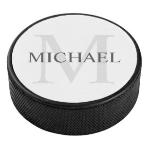 Disco De Hockey Monograma y nombre personalizados clásicos
