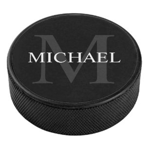 Disco De Hockey Monograma y nombre personalizados clásicos