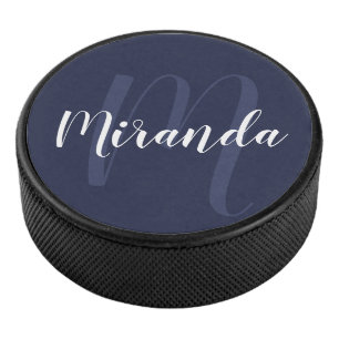 Disco De Hockey Monograma y nombre personalizados de escritura mod