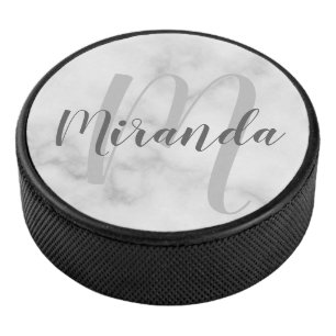Disco De Hockey Monograma y nombre personalizados de escritura mod