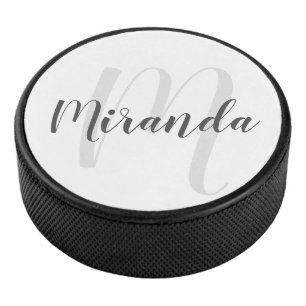 Disco De Hockey Monograma y nombre personalizados de escritura mod