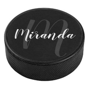 Disco De Hockey Monograma y nombre personalizados de escritura mod