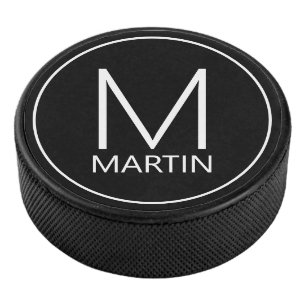 Disco De Hockey Monograma y nombre personalizados modernos