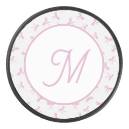 Disco De Hockey Monogrammed Frilly Coquette Pink watercolor Bow 