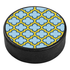 Disco De Hockey Mosaico azul y amarillo, Entramado, Quatrefoil