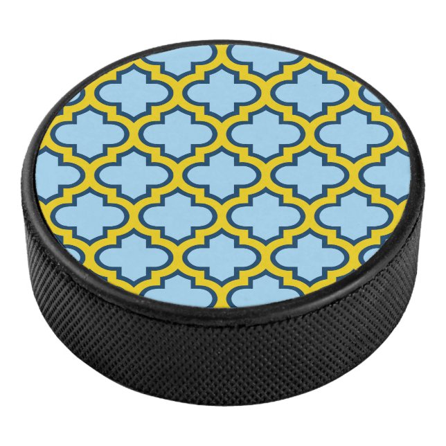 Disco De Hockey Mosaico azul y amarillo, Entramado, Quatrefoil (3/4)