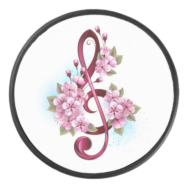 Disco De Hockey Musical treble clef notes with Sakura flowers (Anverso)