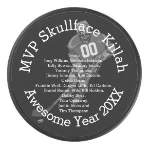 Disco De Hockey MVP con nombre o apodo, número y nombres de equipo