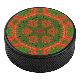 Disco De Hockey Naranja y polla de hockey Kaleidoscope verde