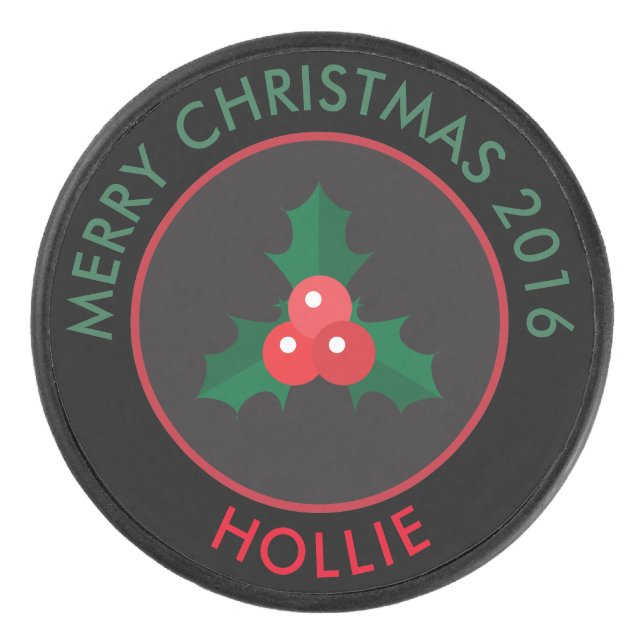 Disco De Hockey Navidades Holly Hockey Puck (Anverso)