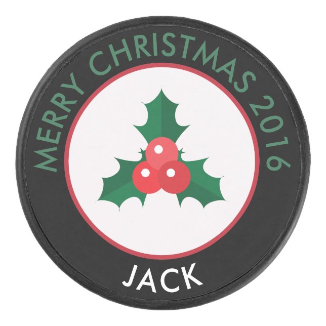 Disco De Hockey Navidades Holly y Berries Hockey Puck (Anverso)