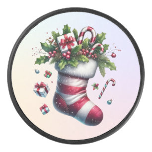 Disco De Hockey Navidades rebosantes de regalos y bastones de cant