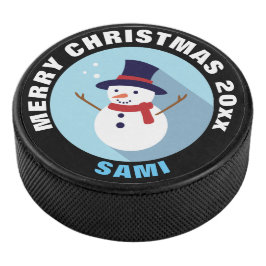 Disco De Hockey Navidades Snowman con sombrero superior