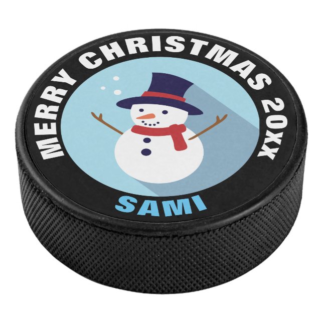 Disco De Hockey Navidades Snowman con sombrero superior (3/4)