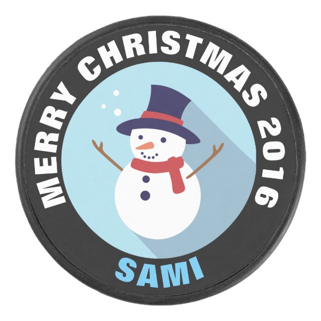 Disco De Hockey Navidades Snowman Hockey Puck (Anverso)