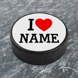 Disco De Hockey Nombre del corazón<br><div class="desc">Escriba el nombre o texto deseado en la sección de nombres.</div>