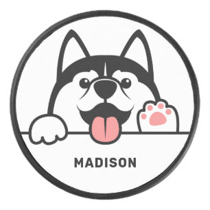 Disco De Hockey Nombre personalizado Cute Siberian Husky