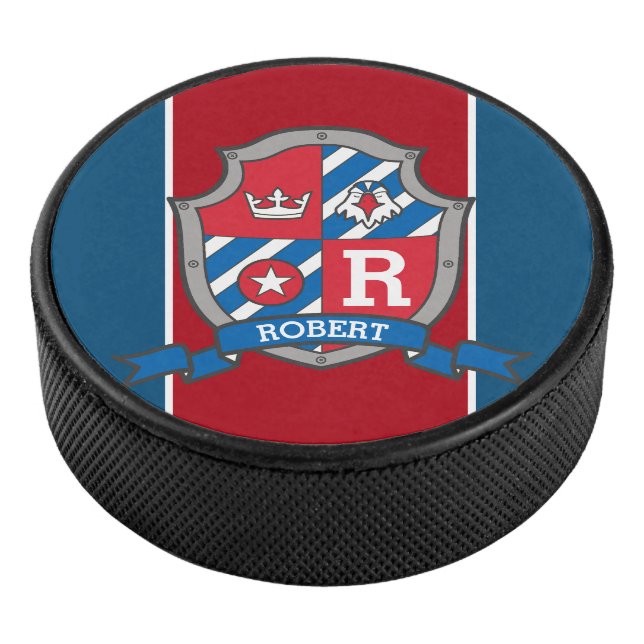 Disco De Hockey Nombre personalizado del escudo de águila azul roj (3/4)