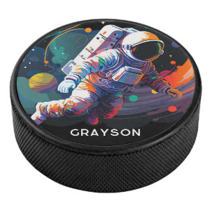 Disco De Hockey Nombre personalizado del espacio astronauta modern