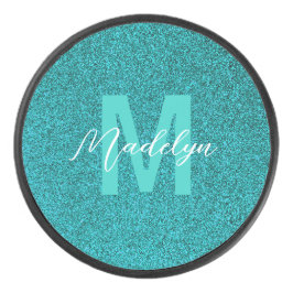 Disco De Hockey Nombre personalizado Glitter verde elegante