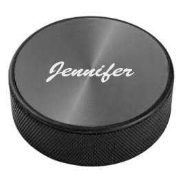 Disco De Hockey Nombre personalizado metalizado gris brillante