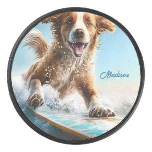 Disco De Hockey Nombre personalizado Perro de Surfing