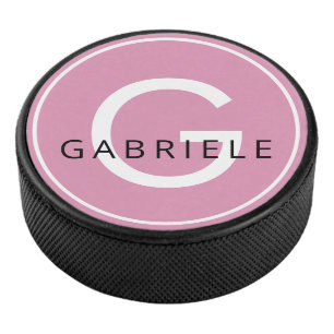 Disco De Hockey Nombre personalizado rosado y letra inicial