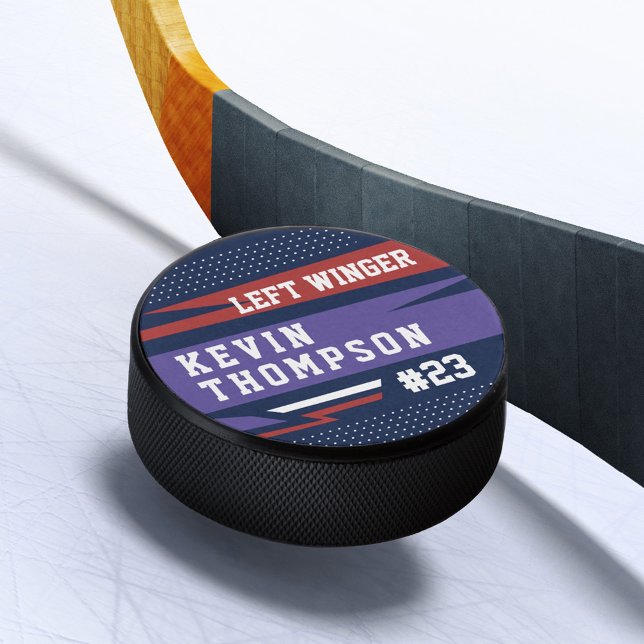 Disco De Hockey Nombre y número del jugador personalizado del Pers (Sporty Custom Personalized Player Name & Number Hockey Puck)
